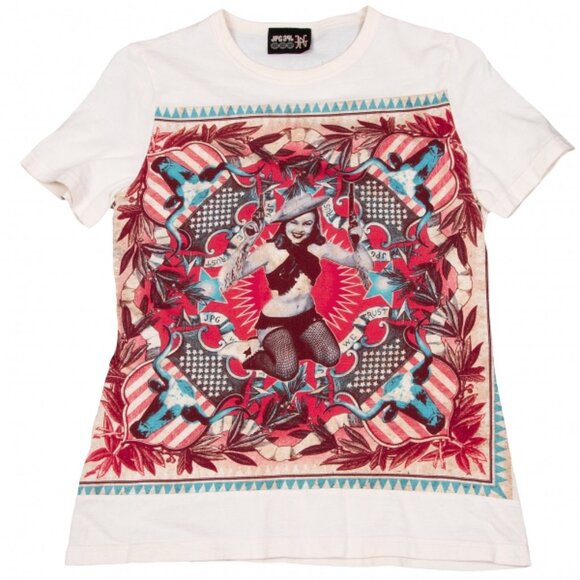 Jean-Paul GAULTIER Vintage Cowgirl T Shirt Psychedelic PinupAmericana Vibes 40XS - Picture 1 of 6